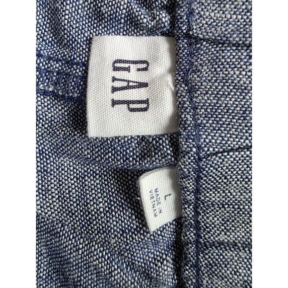 Gap Linen Wide-Leg Pants Drawstring Size L Chambray Blue - Picture 4 of 7